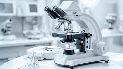 Laboratory technician examines samples under microscope