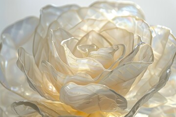 Translucent Rose Blossom Made of Nacre, Closeup.