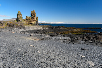 The Londrangar basalt cliff in the Snaefellsnes peninsula in western Iceland