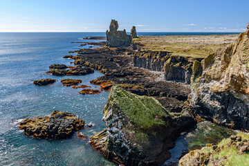 The Londrangar basalt cliff in the Snaefellsnes peninsula in western Iceland