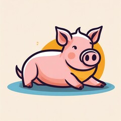 Lying pig logo, 2d flat illustration, drawing cartoon for design.