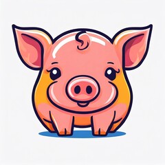 Cute pig logo, 2d flat illustration, drawing cartoon for design.