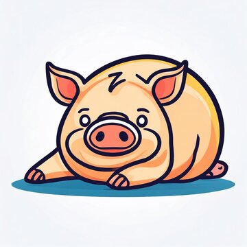 Fat pig logo, 2d flat illustration, drawing cartoon for design.