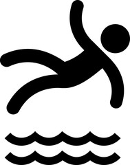 Caution symbol, icon of stick figure man falling in water. Workplace safety and injury vector illustration.