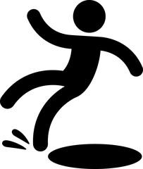 Caution symbol, icon of stick figure man falling in hole. Workplace safety and injury vector illustration.