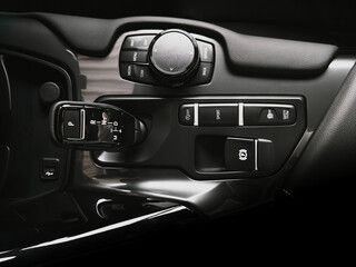 Luxury Vehicle Automatic Gear Shift and Multimedia Control Panel Modern Car Interior Details