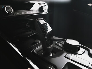 Luxury Vehicle Automatic Gear Shift and Multimedia Control Panel Modern Car Interior Details