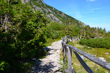 Karkonosze Mountains (Giant Mountains), Poland. Blue trail leading to the Samotnia Shelter and Small Pond
