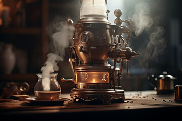 Vintage Coffee Brewing Machine in Action - obrazy, fototapety, plakaty