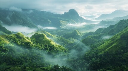 amazing landscape of the amazon with fog - obrazy, fototapety, plakaty
