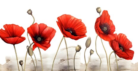 poppy flower in pots in the style of digital airbrushing, realistic yet stylized, digitally enhanced, 32k uhd, detailed crosshatching white background