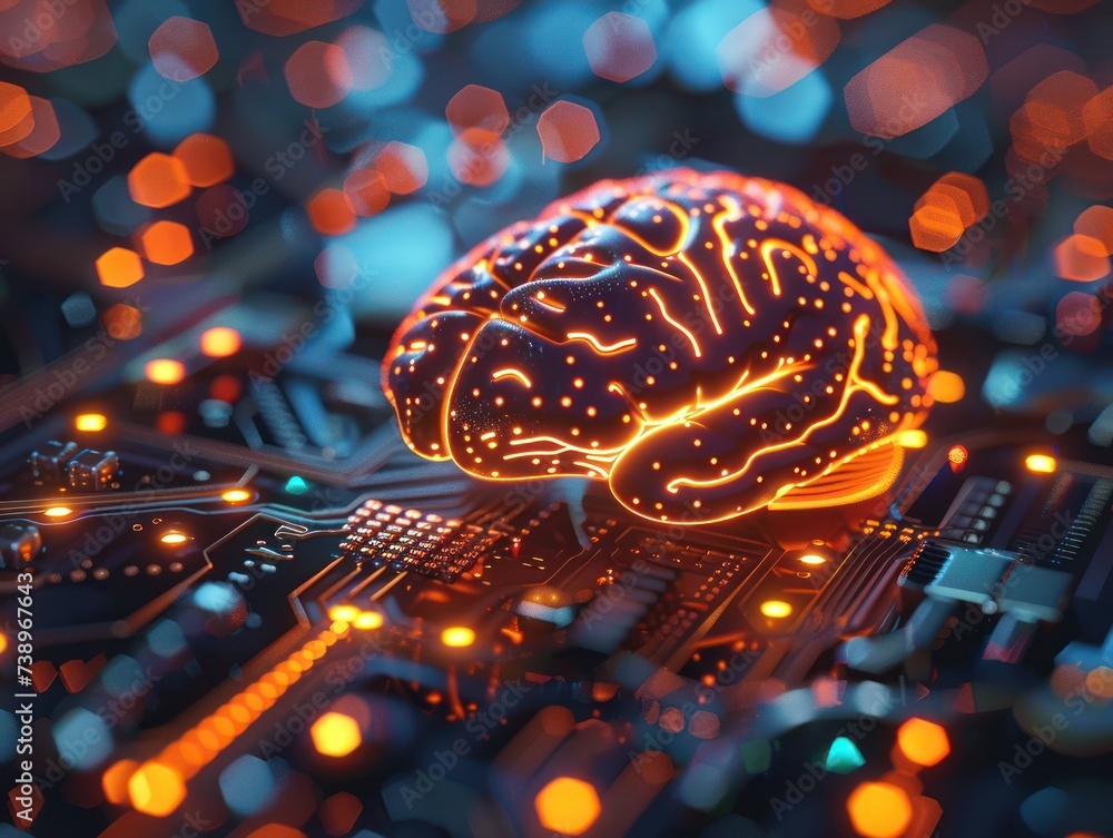 Poster ai brain interface, neural networks glowing, symbolizing machine learning
