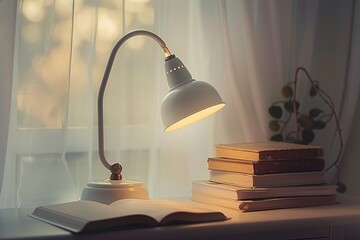Table lamp with copy space. Reading, studying, office space concept