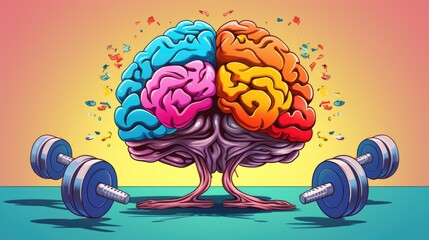 Brain Boost: Drawing of a Brain With Dumbbells. Generative AI.