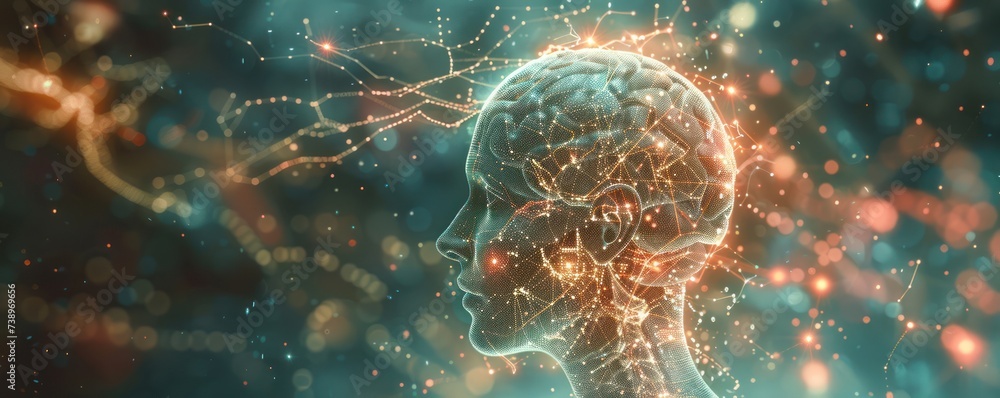 Poster cognitive computing, abstract brain circuitry - thought tech, stylized