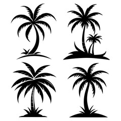 set of different coconut tree silhouettes isolated