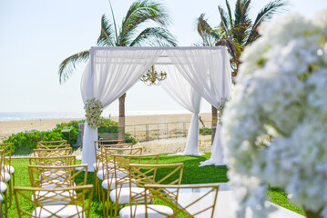 Beautiful wedding set up, beach ceremony