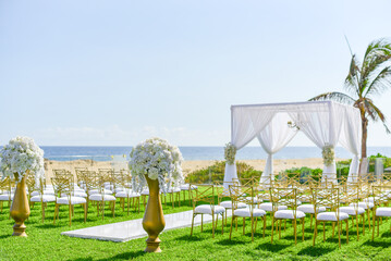 Beautiful wedding set up, beach ceremony
