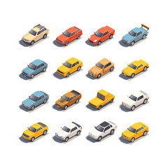 Cars set isometric vector flat minimalistic isolated illustration