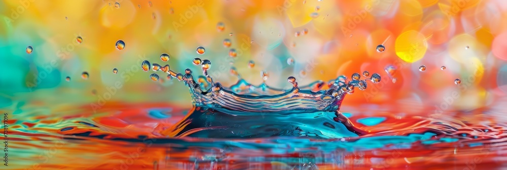 Poster colorful water splashes in the background generative ai