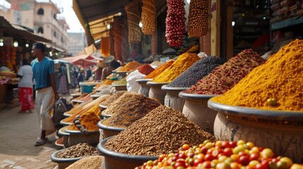 Exotic spice market, colorful and aromatic, cultural immersion