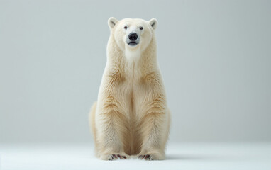 Fototapeta premium Polar bear front view sitting isolated on white background. Generative AI