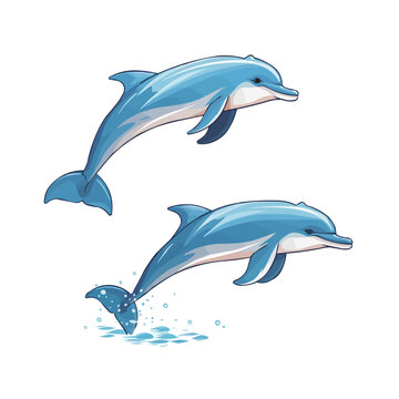 Dolphin | Minimalist and Simple set of 2 flat White background - Vector illustration