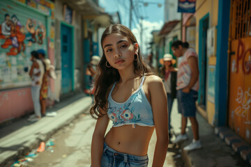 Thoughtful Latina Teenager in Urban Alley