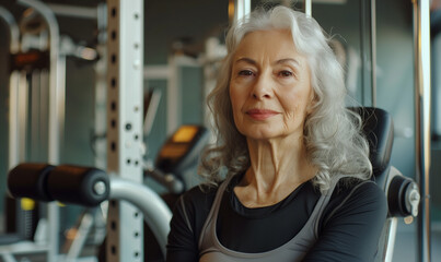 starsza kobieta w stroju sportowym na siłowni - obrazy, fototapety, plakaty