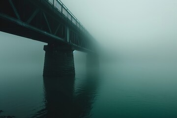 Large dark bridge over the river in the fog, photographic real quality --ar 3:2 --v 6 Job ID: e6eb1353-df49-4498-b366-6cbef9bbb131