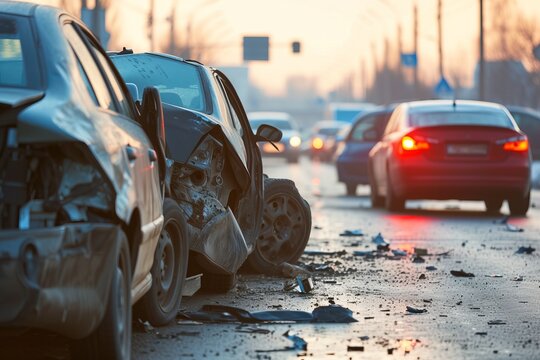 road accident, two cars collided in a traffic jam, photographic quality --ar 3:2 --v 6 Job ID: 741cc0e6-5722-4ca9-ac93-9d747d0f3655