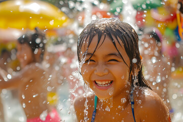 Obraz premium Child in Songkran festival joy, with water play and festive vibes