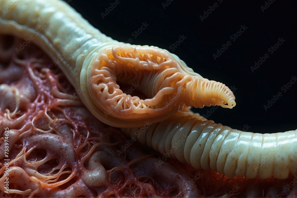 Poster a close up of a worm with its internal organs. generative ai.