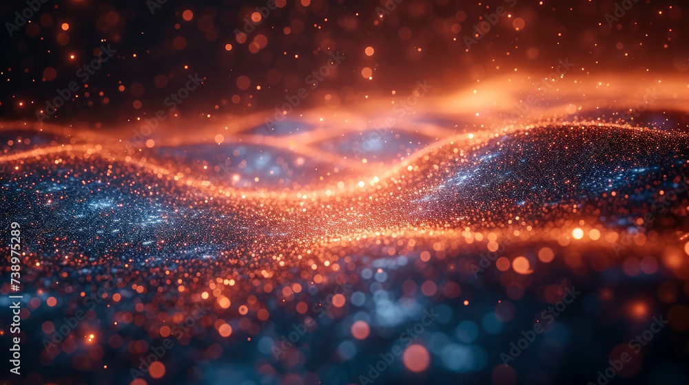 Poster abstract digital wave with glowing particles. futuristic shape with depth of field and bokeh