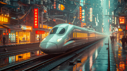 High-speed modern futuristic train in the tunnel. Motion blur