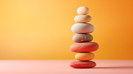 stack of various zen stones, yellow background