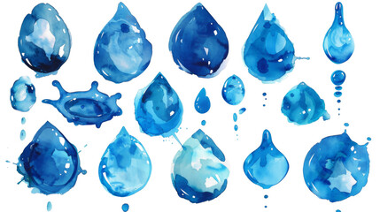 Watercolor Blue Splashes and Drops