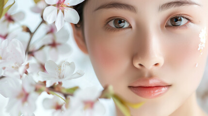 Obraz na płótnie Canvas Portrait of an Asian Woman with Cherry Blossoms