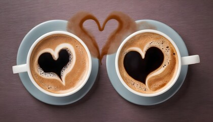 two coffee cups with hearts formed by the steam from the coffee; ideal for a wedding, Valentine's...