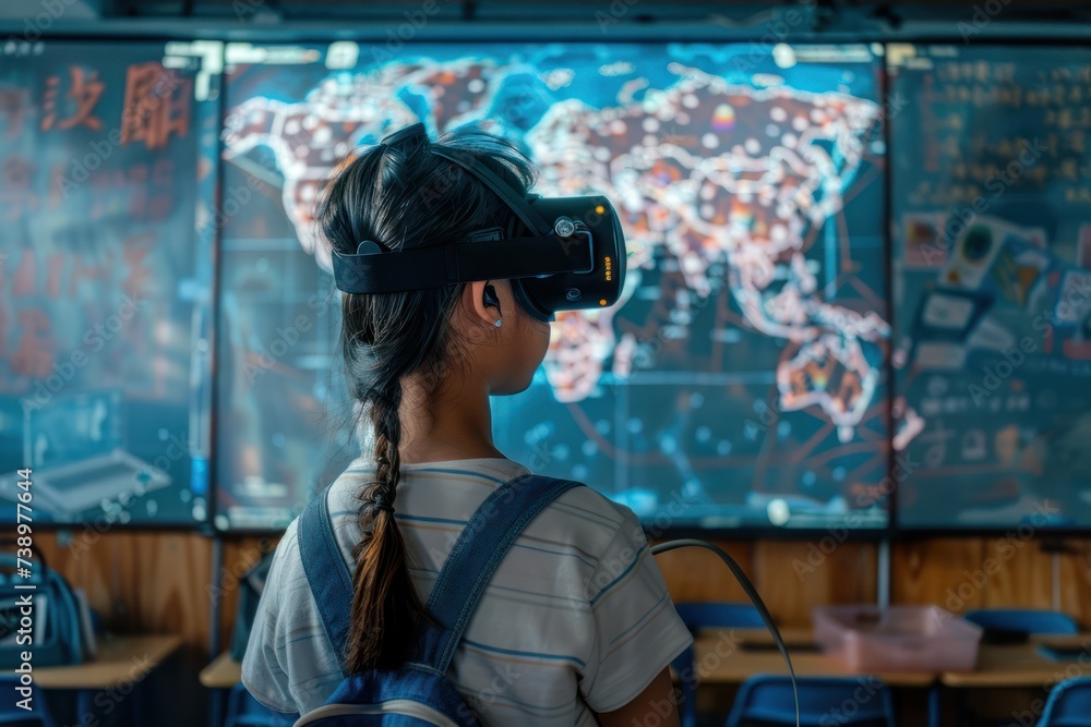 Poster teacher using ai tools for personalized learning experiences, medium shot in a classroom