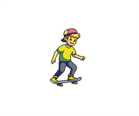 Obraz premium kids playing skateboard cartoon illustration