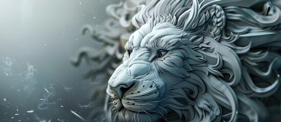 Rendering mighty fantasy lion head animal wildlife. AI generated image - obrazy, fototapety, plakaty