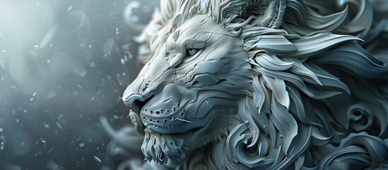 Rendering mighty fantasy lion head animal wildlife. AI generated image