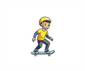 kids playing skateboard cartoon illustration