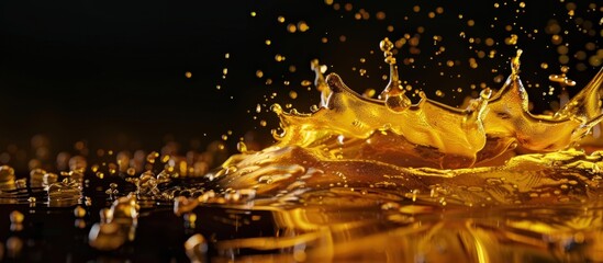 Gold splash liquid texture isolated on black background AI generated image