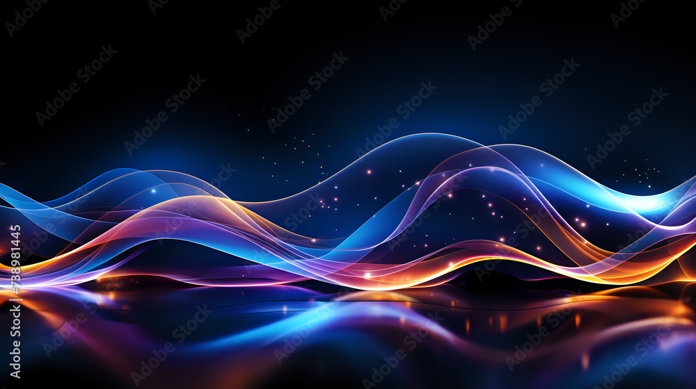 Poster dynamic abstract waves with sparkling particles. vibrant abstract wave background with glowing parti