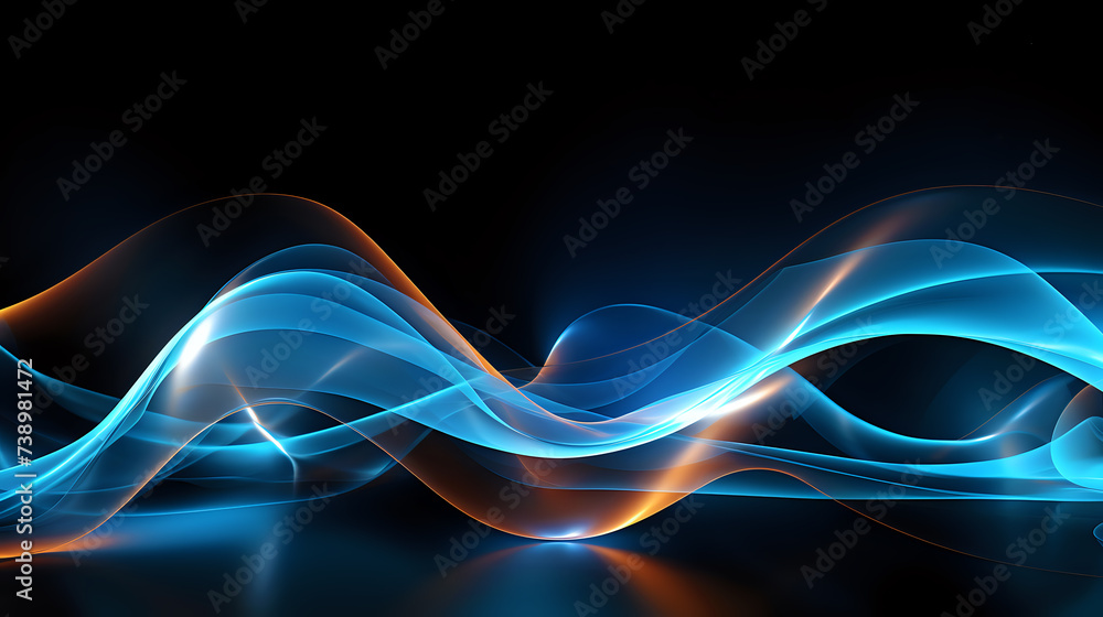 Poster sleek digital waves in blue and orange hues. abstract digital background with smooth waves, suitable