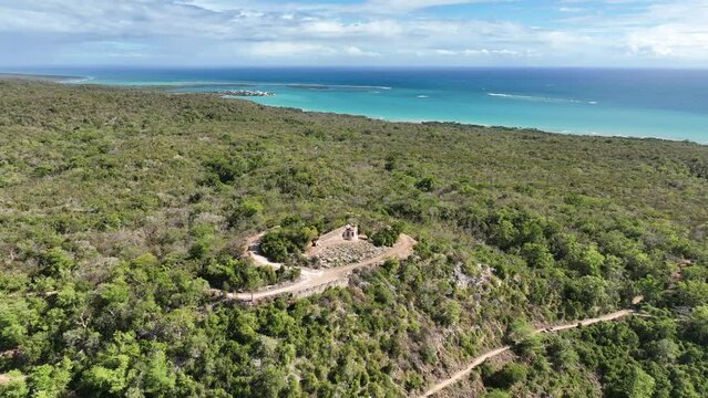 Fuerte Capr&oacute;n in Guanica, Puerto Rico - Aerial 4K drone footage of old stone fortress built by Spanish military during the 16th century in Puerto Rico