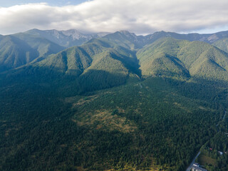 Obraz premium Aerial view of Razlog Valley near town of Bansko, Bulgaria