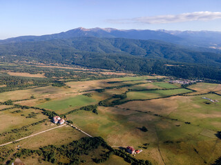 Aerial view of Razlog Valley near town of Bansko, Bulgaria